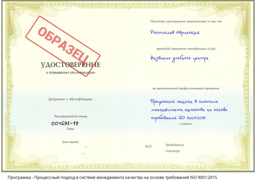 Процессный подход в системе менеджмента качества на основе требований ISO 9001:2015 Будённовск