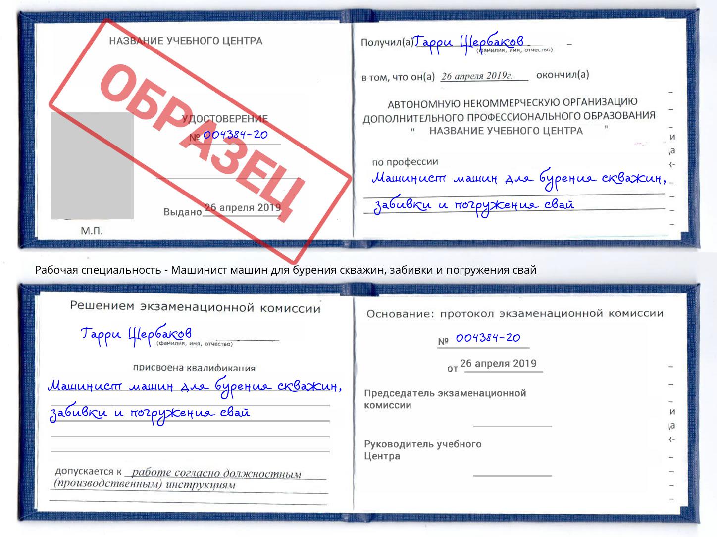 Машинист машин для бурения скважин, забивки и погружения свай Будённовск