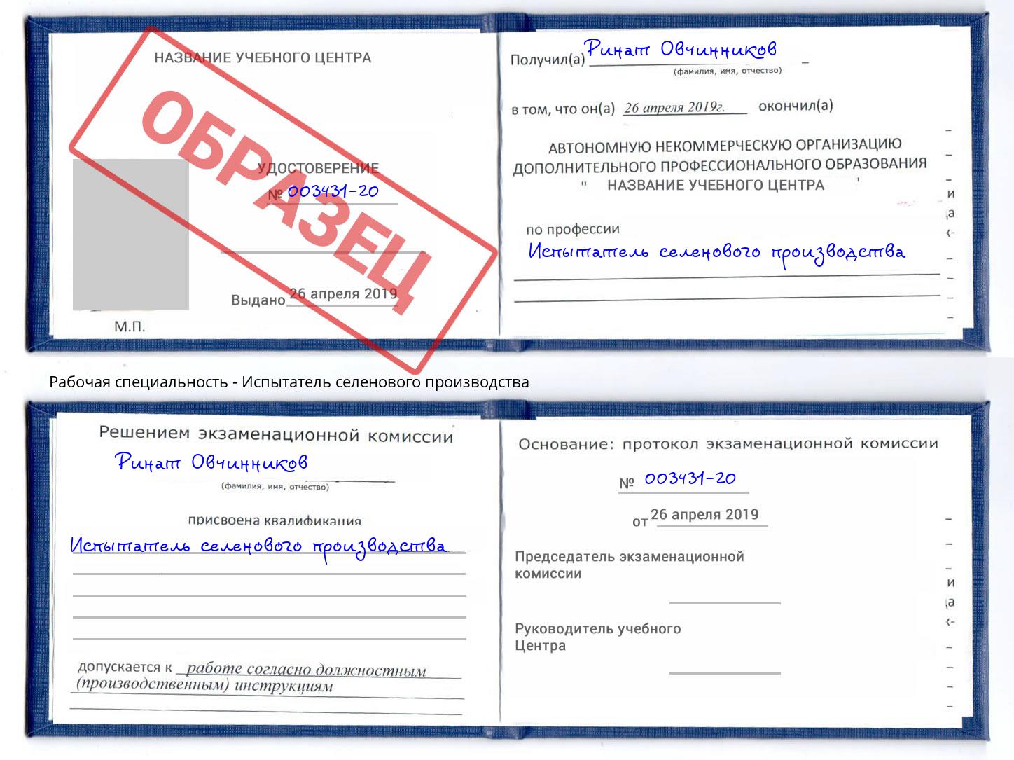 Испытатель селенового производства Будённовск