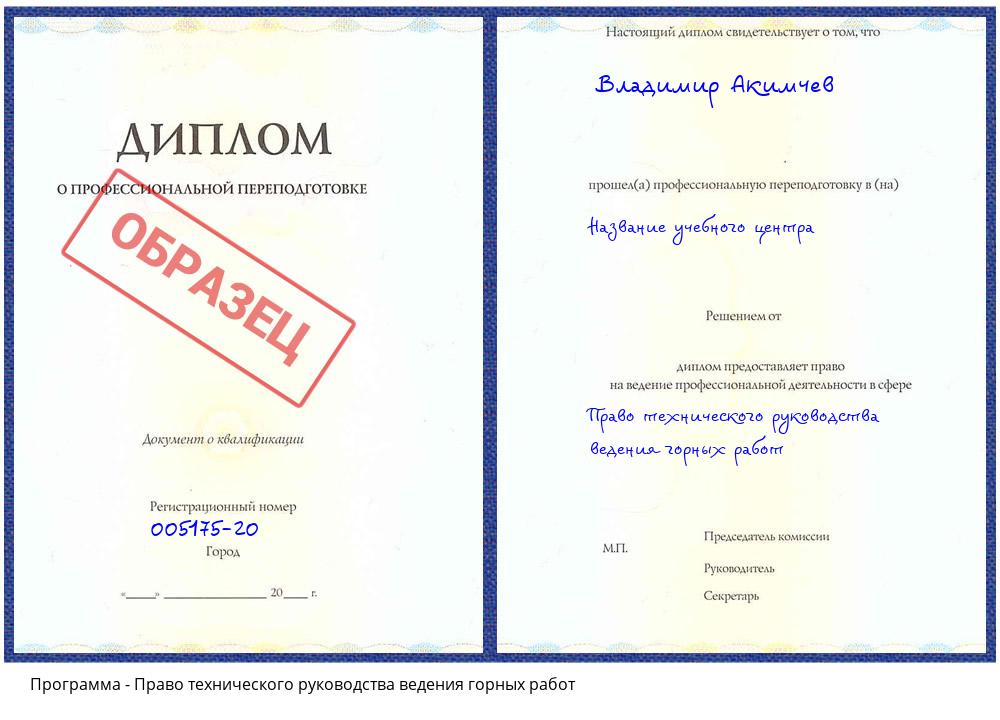 Право технического руководства ведения горных работ Будённовск