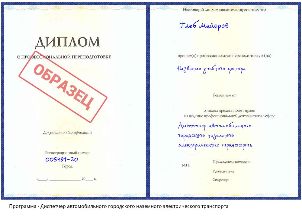 Диспетчер автомобильного городского наземного электрического транспорта Будённовск