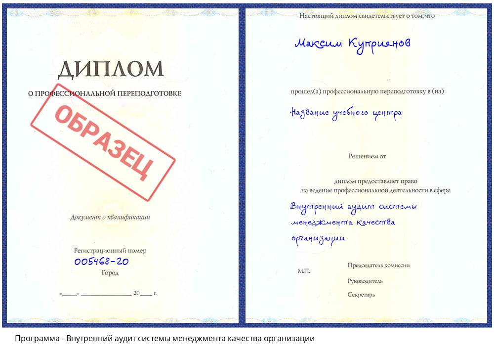 Внутренний аудит системы менеджмента качества организации Будённовск