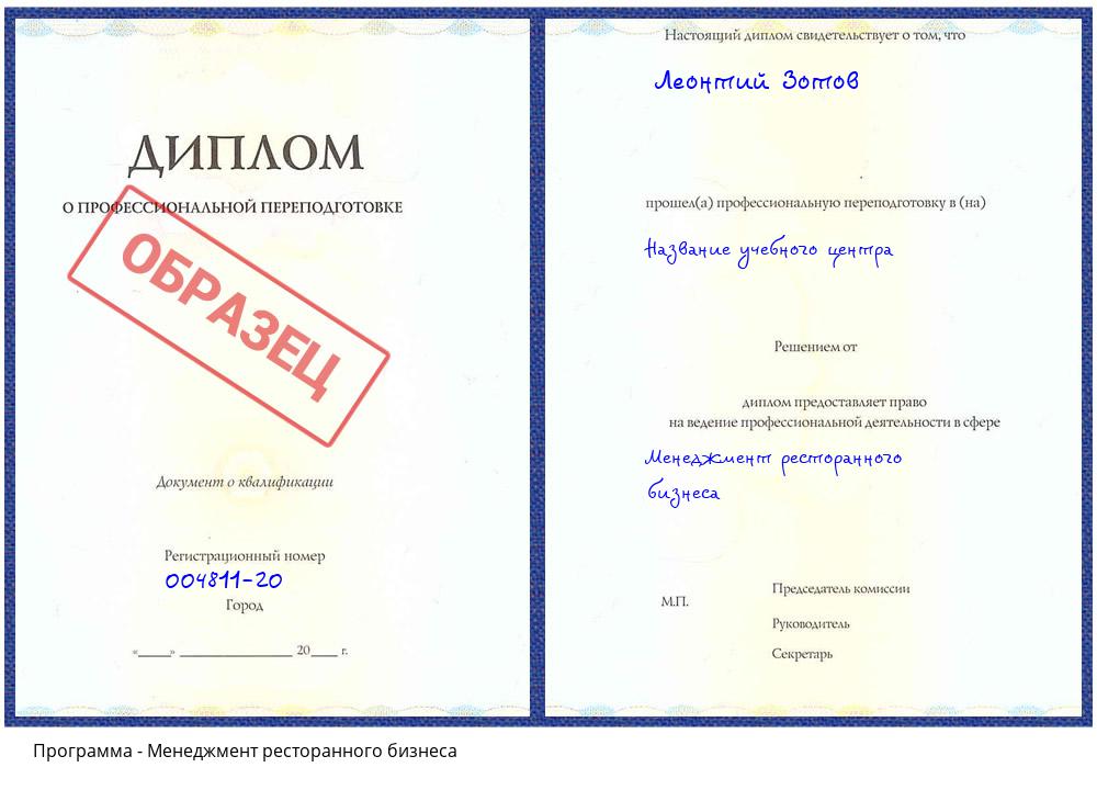 Менеджмент ресторанного бизнеса Будённовск