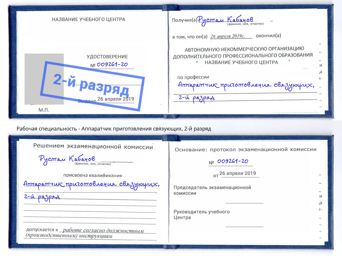 корочка 2-й разряд Аппаратчик приготовления связующих Будённовск