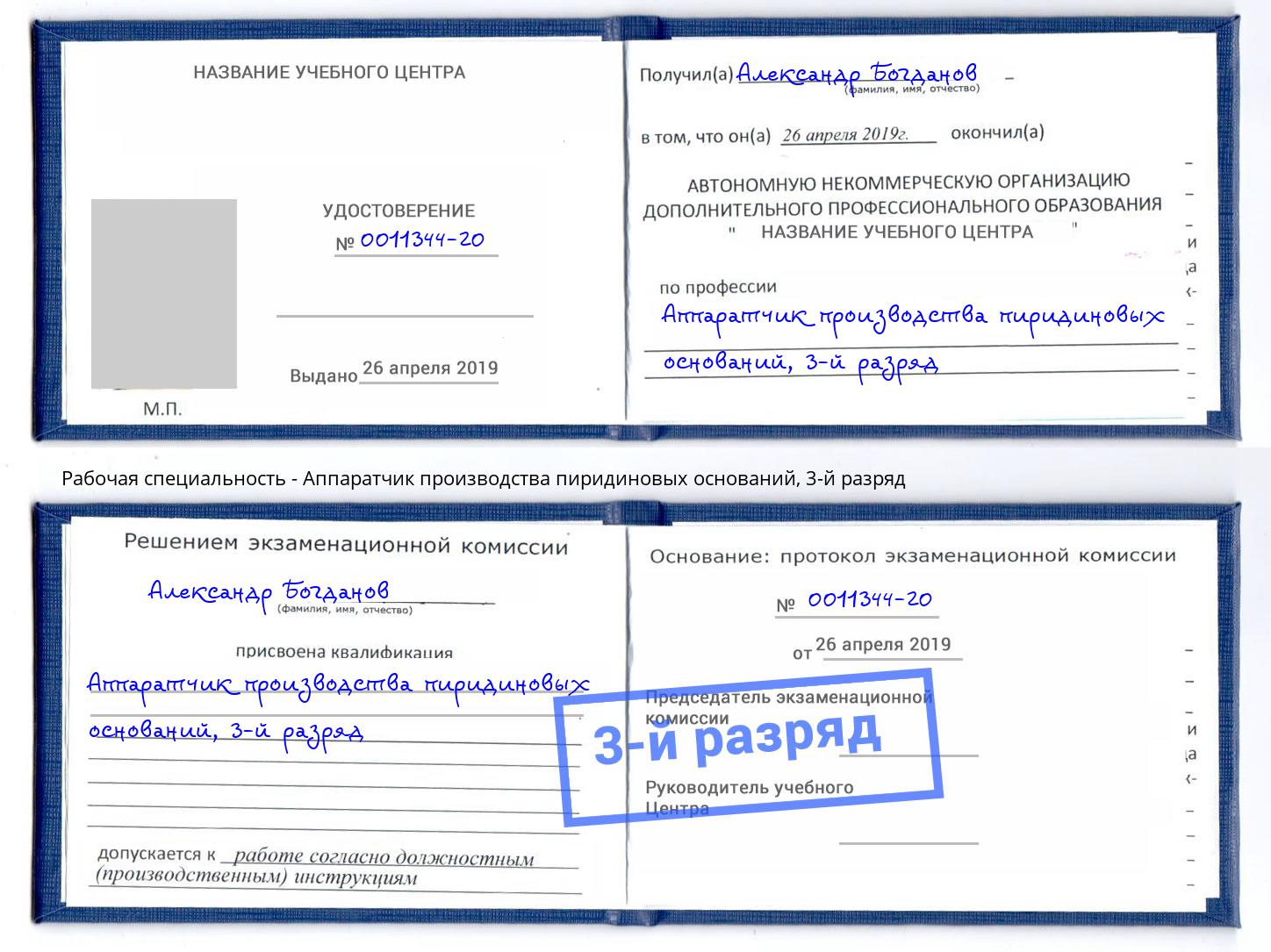 корочка 3-й разряд Аппаратчик производства пиридиновых оснований Будённовск