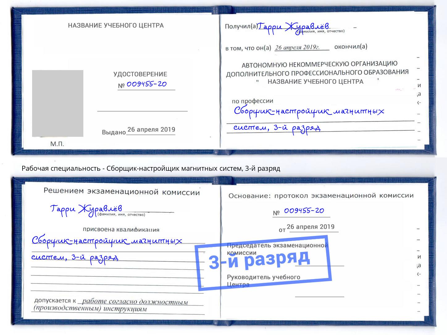 корочка 3-й разряд Сборщик-настройщик магнитных систем Будённовск