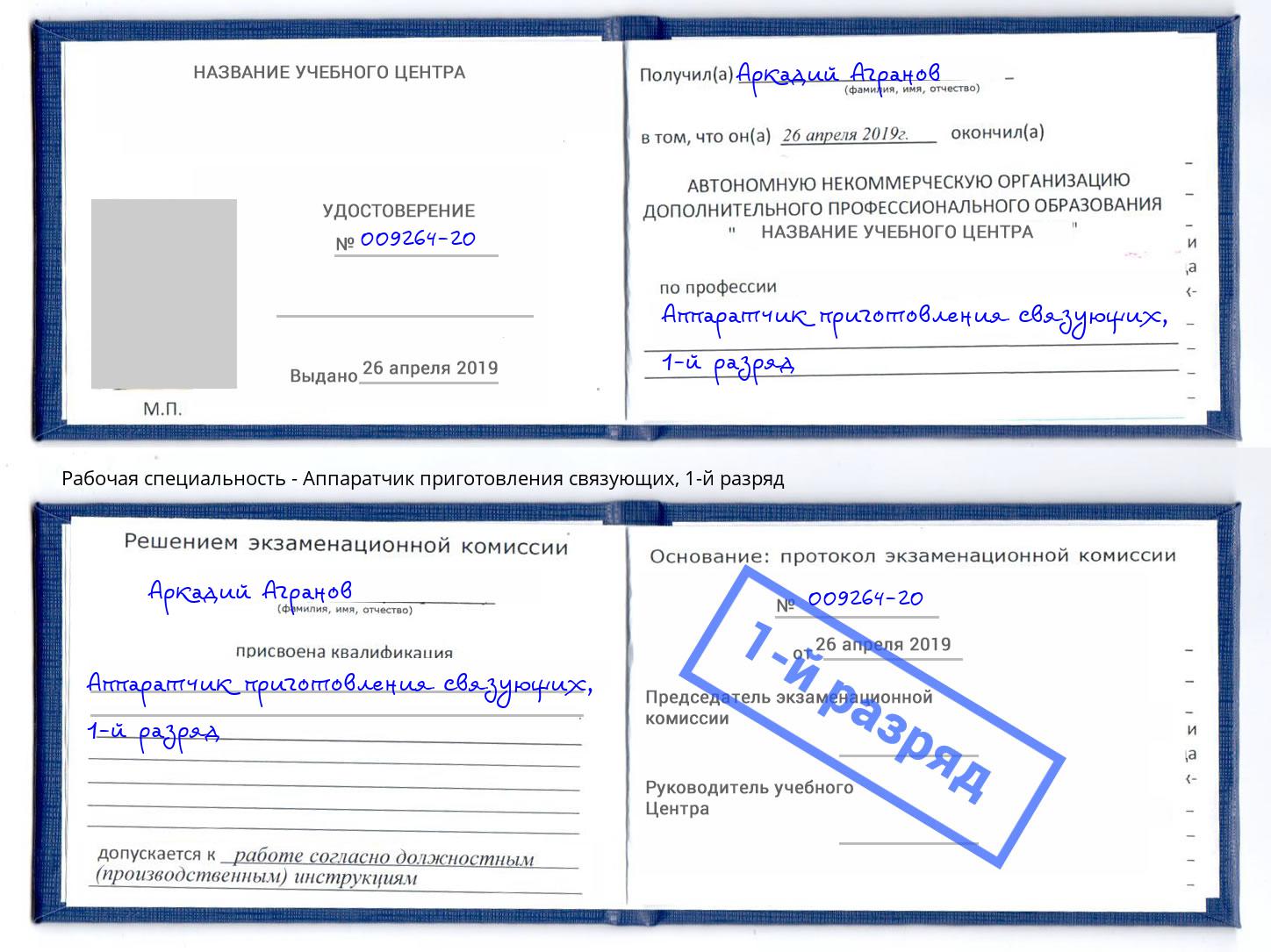 корочка 1-й разряд Аппаратчик приготовления связующих Будённовск