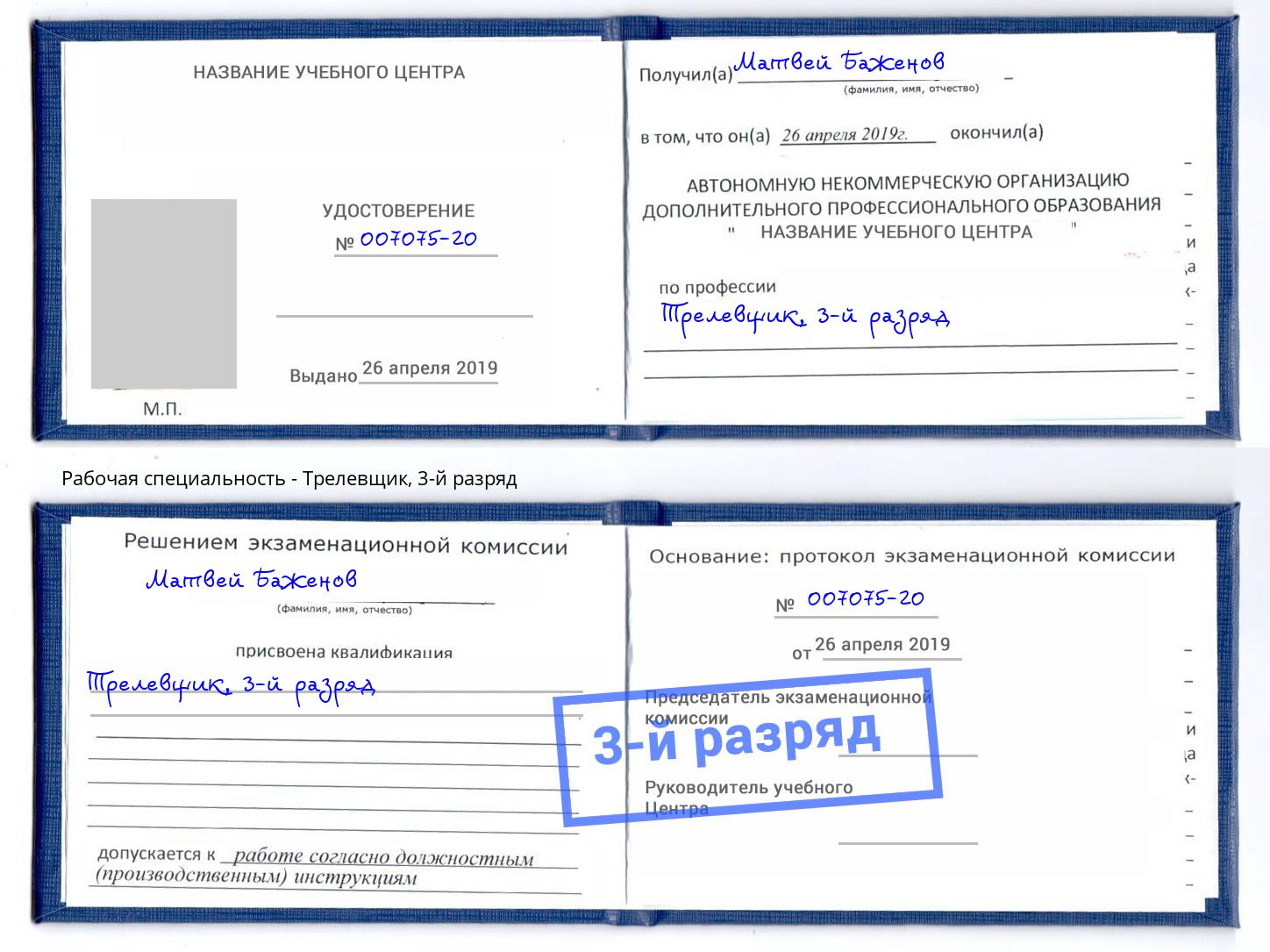 корочка 3-й разряд Трелевщик Будённовск