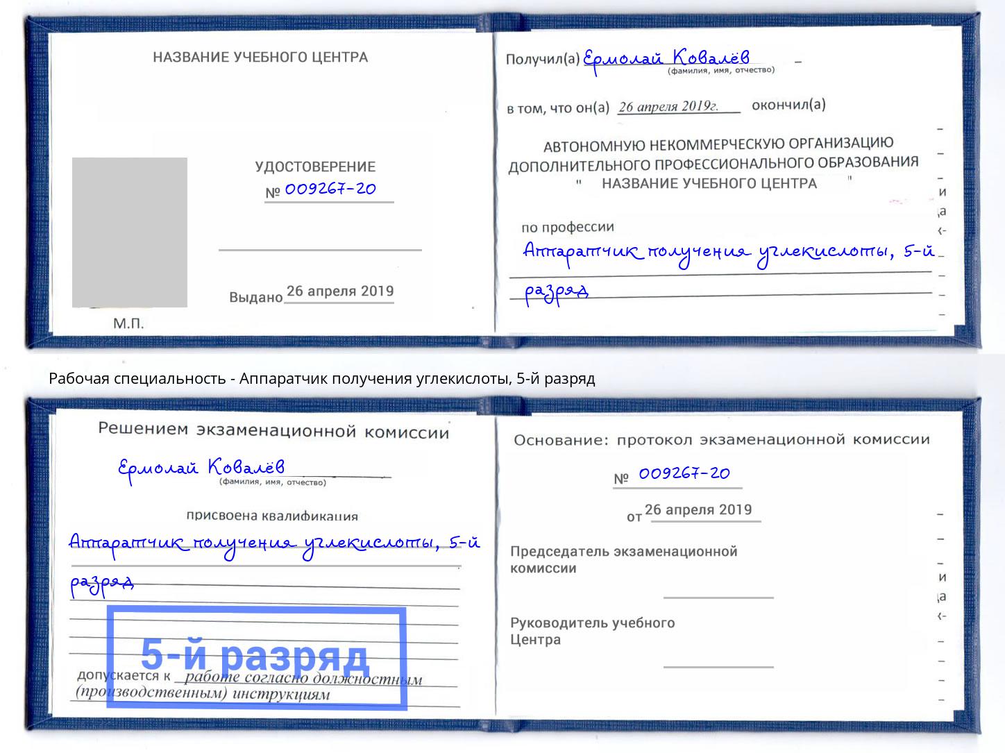 корочка 5-й разряд Аппаратчик получения углекислоты Будённовск