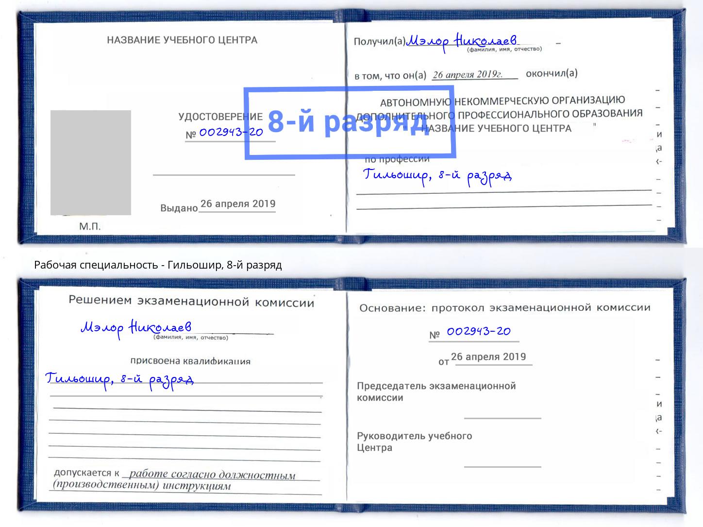 корочка 8-й разряд Гильошир Будённовск