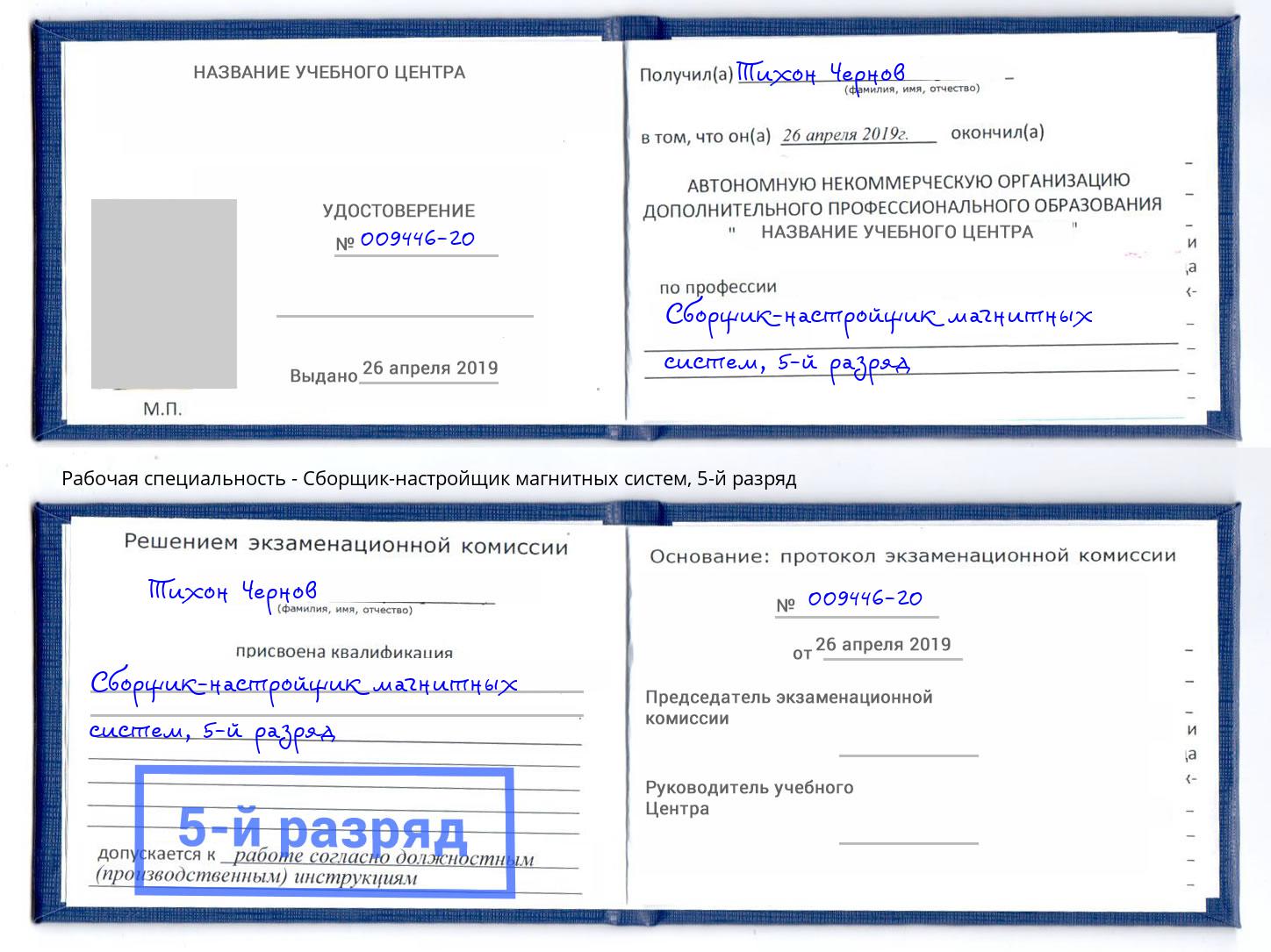 корочка 5-й разряд Сборщик-настройщик магнитных систем Будённовск